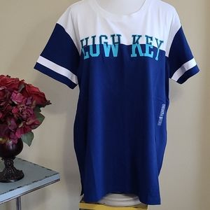 NEW Women's T-shirt Color Block High Key Low Key Short sleeve Tee Flirtitude XL